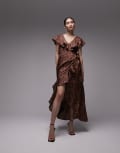 [Topshop] Topshop ruffle wrap midi dress in brown animal 8 BROWN