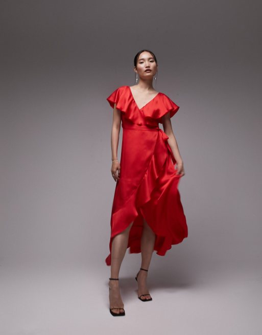 Topshop red satin clearance dress