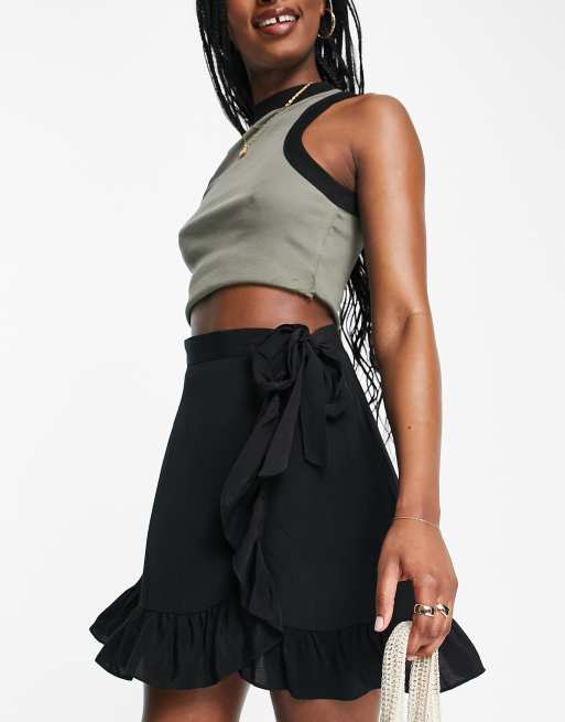 Topshop ruffle wrap mini skirt in black ASOS