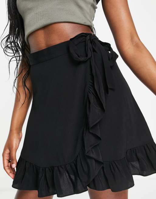 Topshop Ruffle Satin Wrap Mini Skirt