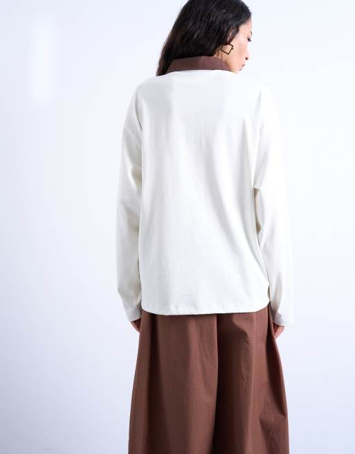 Topshop - Rugbypolo met lange mouwen in ecru, 3 van 4