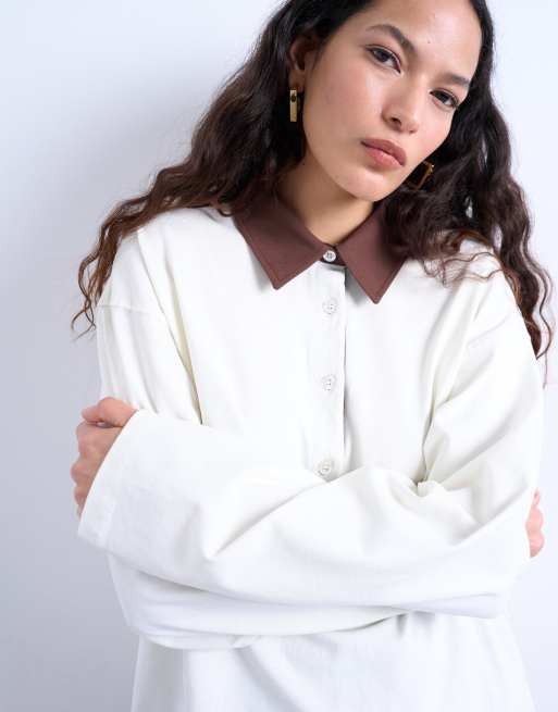 Topshop - Rugbypolo met lange mouwen in ecru, 4 van 4
