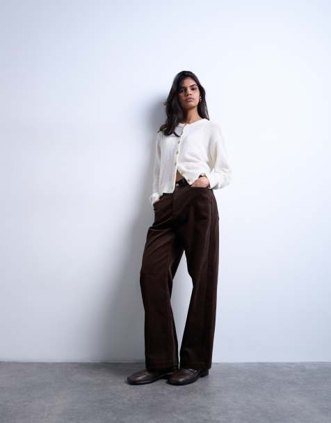 Topshop - Ruimvallend corduroy lage broek in chocoladebruin - view 1