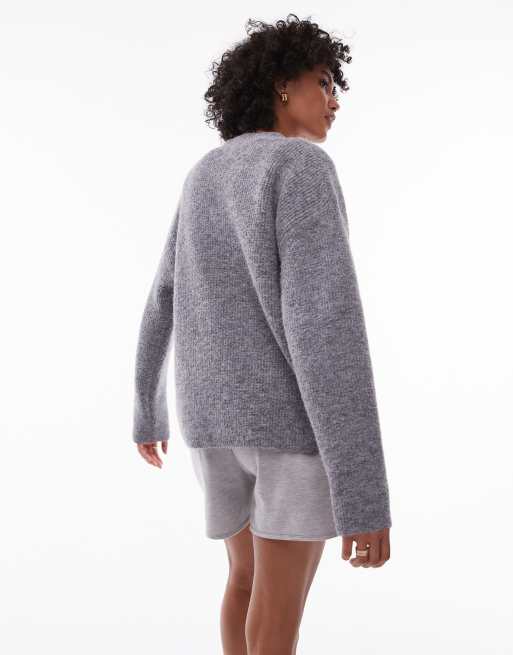 Topshop - Ruimvallend ribgebreid effen vest in grijs, 4 van 4