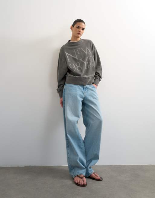 Topshop - Ruimvallend sweatshirt met New York-print in grijs, 2 van 4