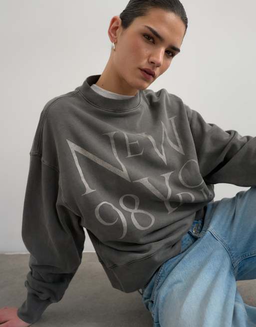Topshop - Ruimvallend sweatshirt met New York-print in grijs, 3 van 4