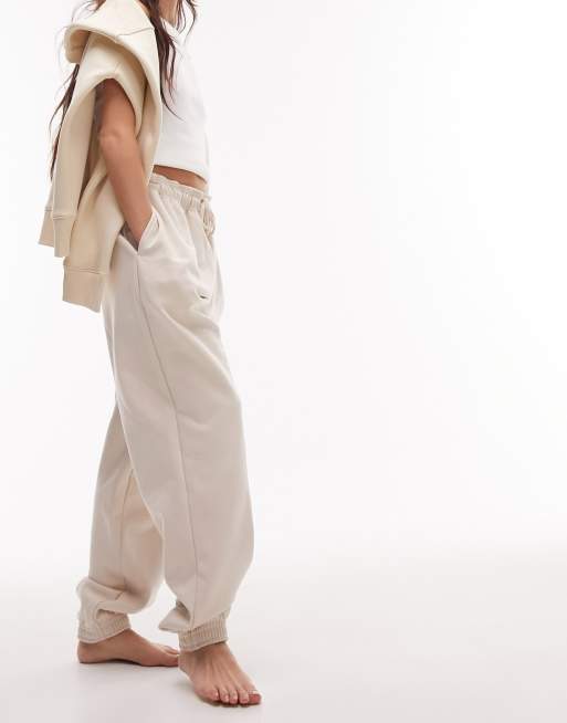 Topshop - Ruimvallende oversized joggingbroek met boorden in ecru, deel van co-ord set