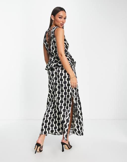 Topshop running spot pinafore maxi dress in mono