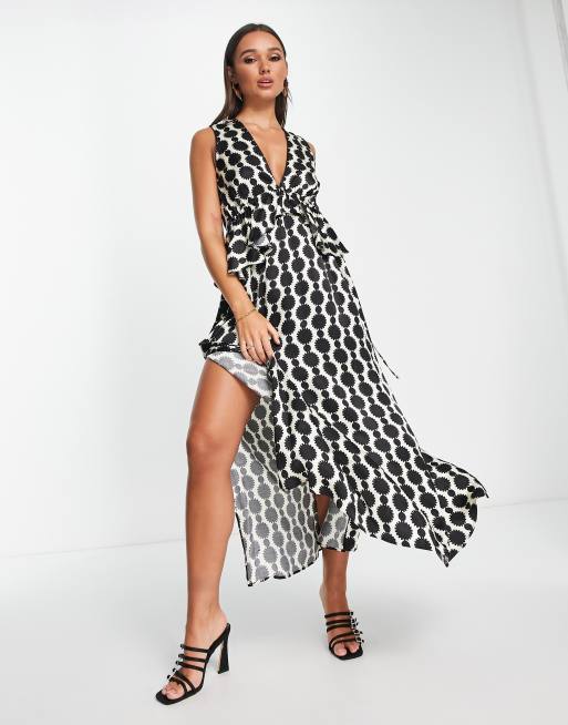 Topshop running spot pinny maxi dress in mono, 4 of 4