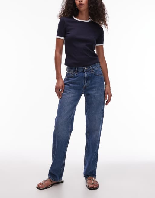 Topshop - Runway - Blå jeans med mellemhøj talje og lige ben