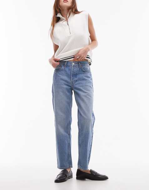 Topshop – Runway – Blekta, raka, ankellånga jeans med medelhög midja - view 1