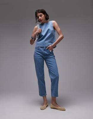 Topshop - Runway - Cropped-Jeans in Bleach-Waschung mit geradem Schnitt und mittelhohem Bund-Blau