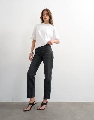 Runway - Jean droit à taille mi-haute - Noir délavé W26