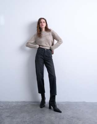 Topshop - Runway - Jean droit raccourci à taille mi-haute - Noir délavé