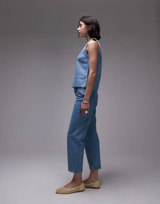 Topshop - Runway - Jeans dritti cropped a vita medio alta candeggiati a righe, 2 di 5