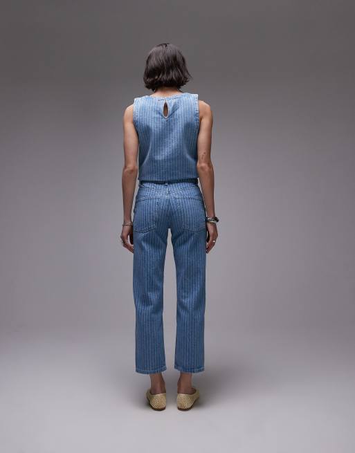 Topshop - Runway - Jeans dritti cropped a vita medio alta candeggiati a righe, 3 di 5