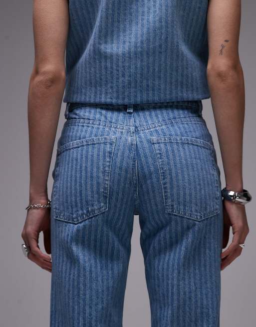 Topshop - Runway - Jeans dritti cropped a vita medio alta candeggiati a righe, 4 di 5