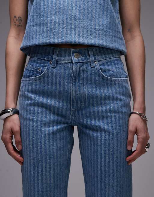 Topshop - Runway - Jeans dritti cropped a vita medio alta candeggiati a righe, 5 di 5