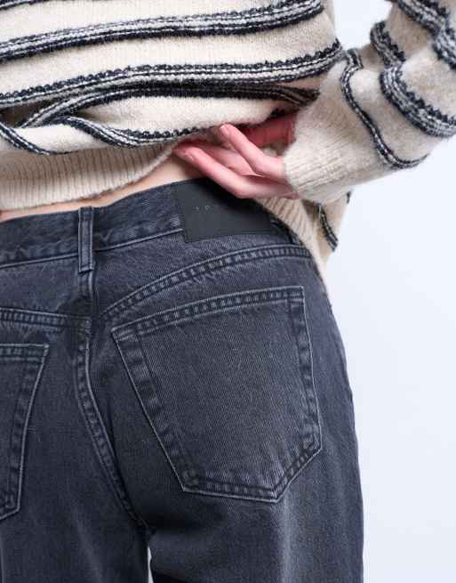 Topshop - Runway - Jeans dritti nero slavato a vita medio alta, 4 di 7