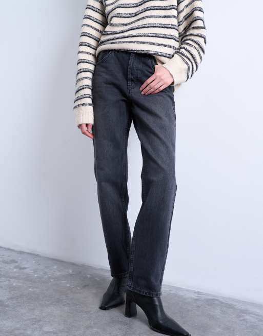 Topshop - Runway - Jeans dritti nero slavato a vita medio alta, 5 di 7