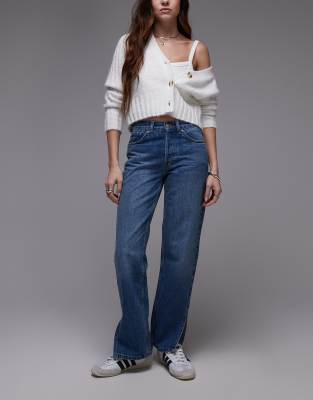 Topshop - Runway - Jeans in Mittelblau mit Seitenschlitz