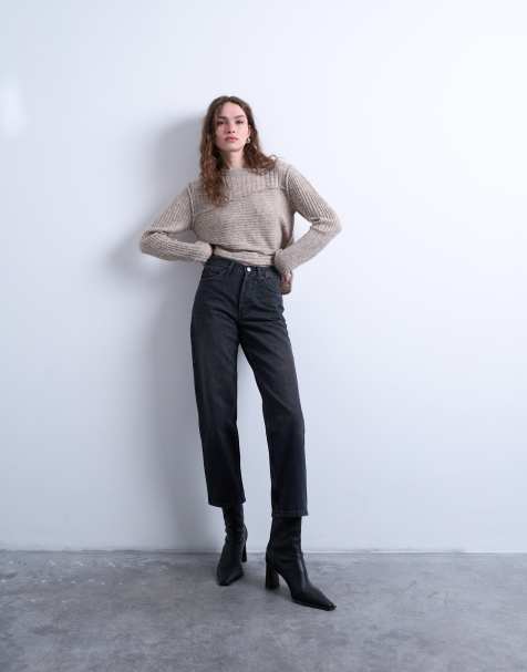 Topshop – Runway – Jeansy ze średnim stanem i krótszymi, prostymi nogawkami w spranym czarnym kolorze - view 1