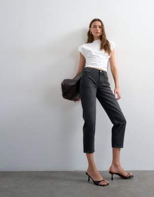 Topshop Runway Mid Rise Cropped Jeans In Black