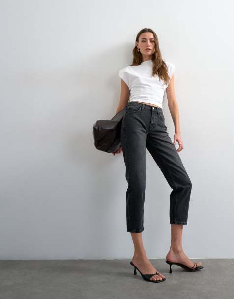 Topshop Runway mid rise cropped jeans in washed black - view 1