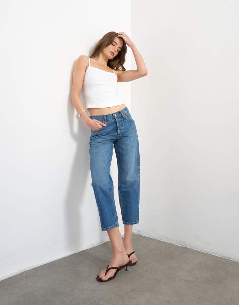 Topshop Runway mid rise straight cropped jean in vintage blue - view 1