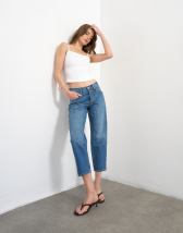 Topshop Runway mid rise straight cropped jean in vintage blue