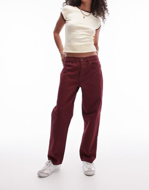 Topshop Runway mid rise straight jeans in burgundy - view 1