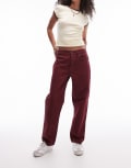 [Topshop] Topshop Runway mid rise straight jeans in burgundy-Red W25 Burgundy