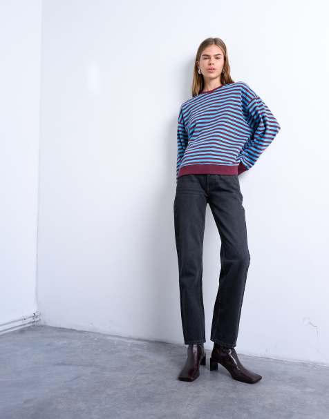 Topshop Runway mid rise straight jeans in washed black - view 1