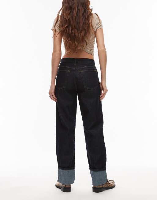 Topshop Runway mid rise straight turn-up jeans in rinse indigo, 2 of 5