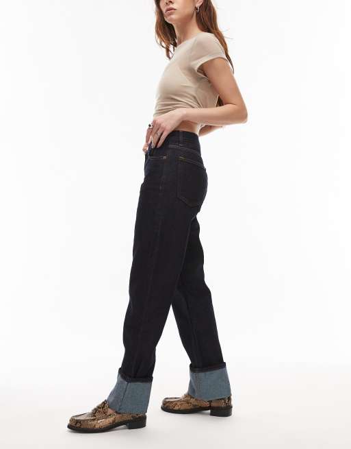 Topshop Runway mid rise straight turn-up jeans in rinse indigo, 3 of 5