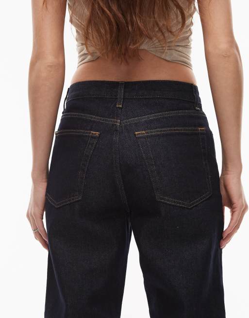 Topshop Runway mid rise straight turn-up jeans in rinse indigo, 4 of 5