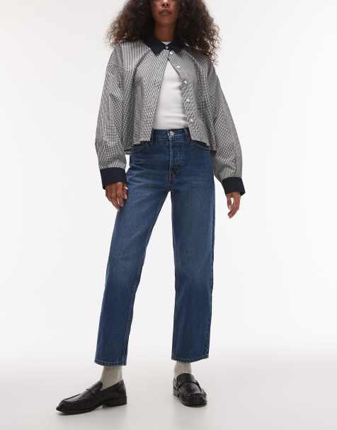 Topshop - Runway - Rechte cropped jeans met halfhoge taille in middenblauw - view 1