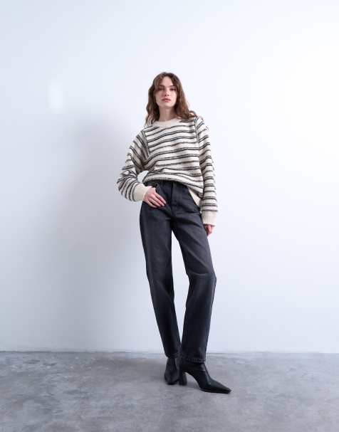 Topshop - Runway - Rechte jeans met halfhoge taille in zwart met wassing - view 1