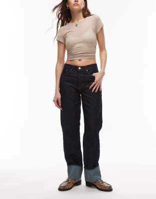 Topshop - Runway - Straight Jeans in indigoblauer Rinse-Waschung mit mittelhohem Bund und Umschlag