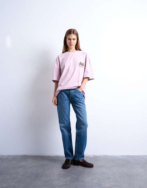 Topshop Runway straight mid rise jeans in mid blue