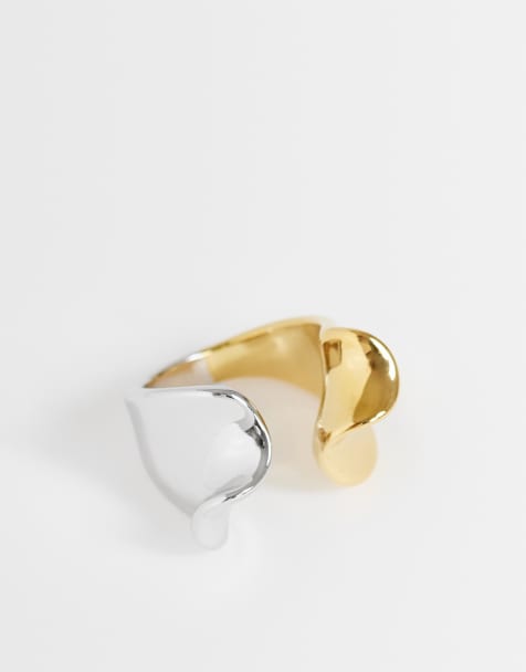 Topshop - Rush - Bague effet fondu en acier inoxydable résistant à l'eau - Argenté et doré - view 1