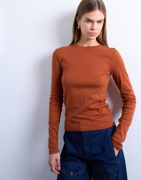 Topshop - Rustfarvet hverdags-T-shirt med lange ærmer - view 1