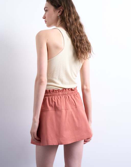 Topshop - Rustfarvet mini-skort med elastisk talje, 4 af 5