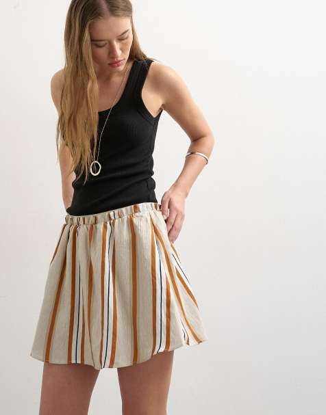 Topshop - Rustfarvet mininederdel med elastik i taljen og sporty striber - view 1