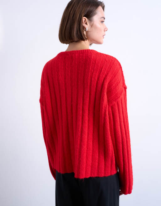 Topshop - Rustfarvet og strikket cardigan med bred rib, 4 af 4
