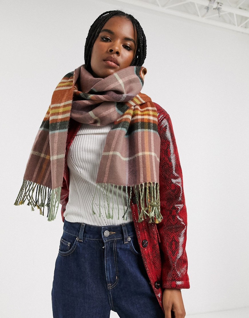 Topshop – Rutig kolafärgad scarf-Flerfärgad