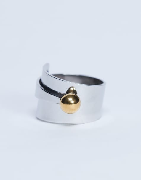 Topshop Ryan waterproof stainless steel wrap ring in silver - view 1