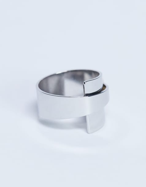 Topshop Ryan waterproof stainless steel wrap ring in silver - view 2