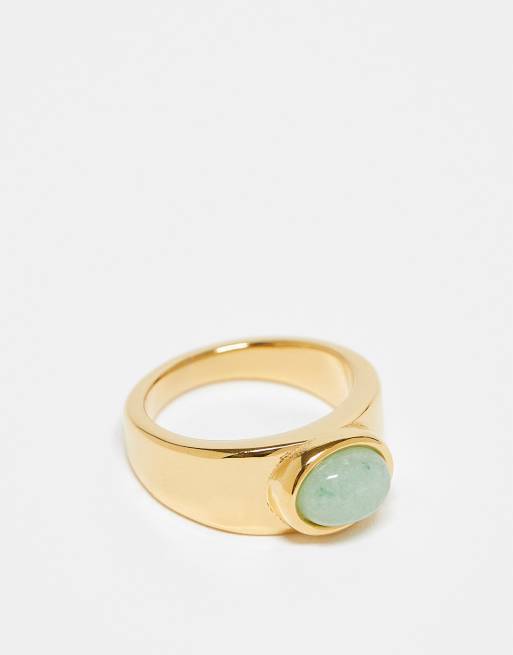 Topshop - Rylie - 24 karat forgyldt ring i rustfrit stål med grøn smykkesten