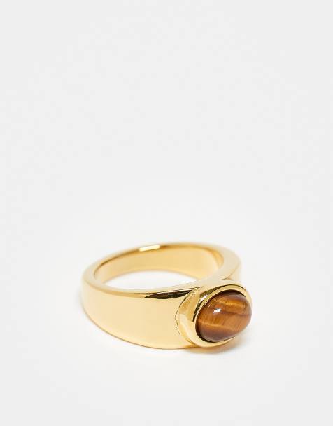 Topshop - Rylie - Anello dorato in acciaio inossidabile con pietra marrone - view 1